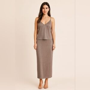 Alex Evenings Elegant Sleeveless Dress in Shimmering Taupe